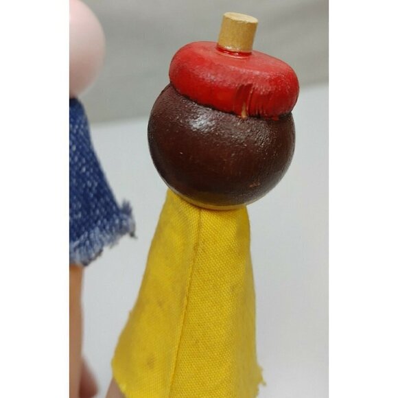 Vintage Wood And Cloth Set Boy With Hat Pig Hand Painted Finger Puppets - Picture 6 of 8